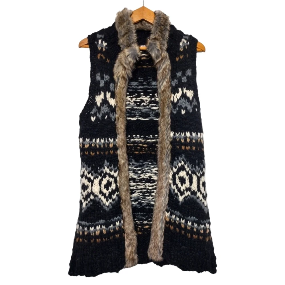 S.Oliver Knit Faux Fur Trim Open Front Cardigan